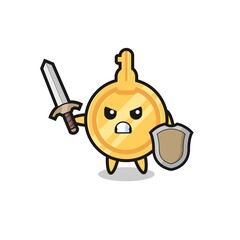 cute key soldier fighting with sword and shield