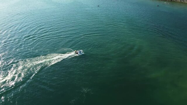 Waters scooter drifting in the lake.