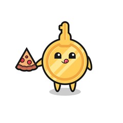 cute key cartoon eating pizza