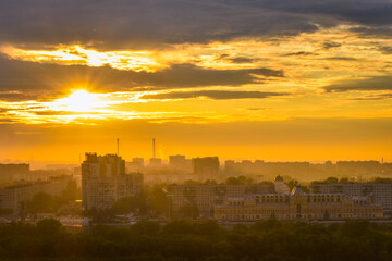 Beautiful sunset over the city of Nizhny Novgorod