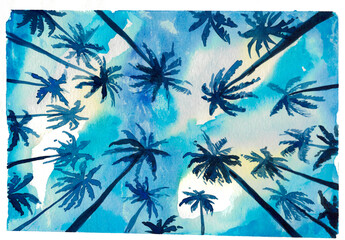 palm trees on the sky