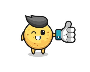 cute potato chip with social media thumbs up symbol