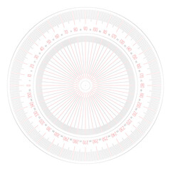 Full 360 degrees protractor - measuring instrument for measuring angles in geometry. Thin line vector illustration.