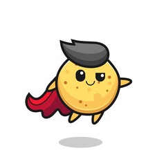 cute potato chip superhero character is flying