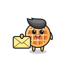 cartoon illustration of circle waffle holding a yellow letter