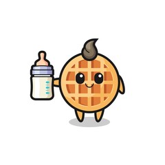 baby circle waffle cartoon character with milk bottle