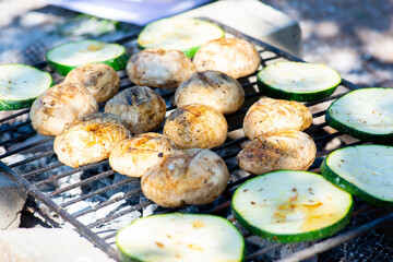 small mushrooms on a wire rack. High quality photo