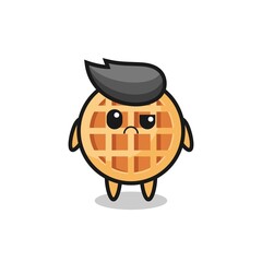 the mascot of the circle waffle with sceptical face