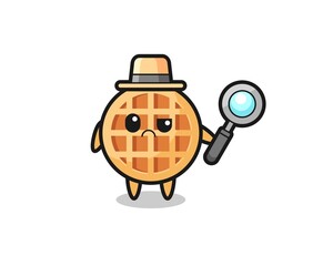 the mascot of cute circle waffle as a detective