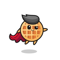 cute circle waffle superhero character is flying