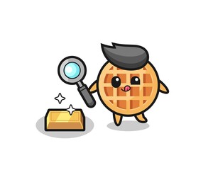 circle waffle character is checking the authenticity of the gold bullion