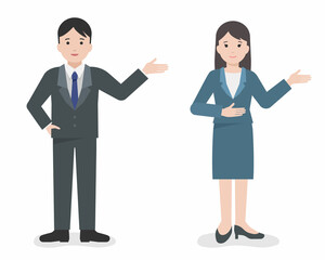 案内をする男女のビジネスパーソン