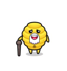 cute bee hive grandpa is holding a stick