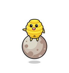 illustration of bee hive cartoon sitting on the moon