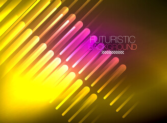 Bright neon color techno abstract background, shiny glowing neon lines in the dark background