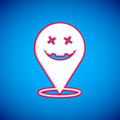 White Happy Halloween holiday icon isolated on blue background. Vector