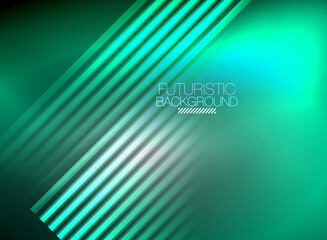 Bright neon color techno abstract background, shiny glowing neon lines in the dark background