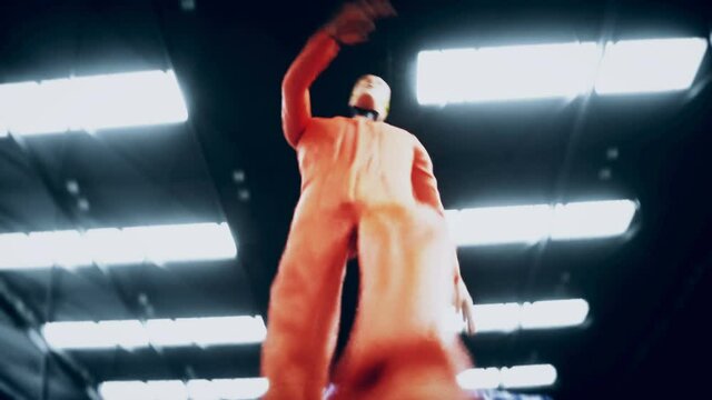 Crash test funny dummy, mannequin dancing. Car crash. Realistic 4k animation.