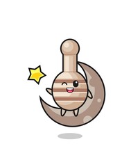 illustration of honey dipper cartoon sitting on the half moon