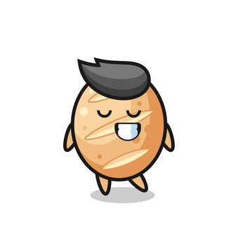 french bread cartoon illustration with a shy expression