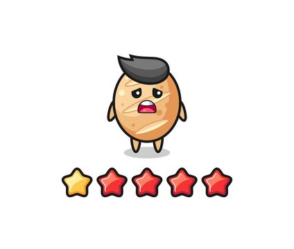 the illustration of customer bad rating, french bread cute character with 1 star