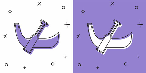 Set Gondola boat italy venice icon isolated on white and purple background. Tourism rowing transport romantic. Vector © Iryna