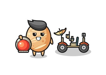 the cute french bread as astronaut with a lunar rover