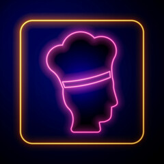 Glowing neon Italian cook icon isolated on black background. Vector