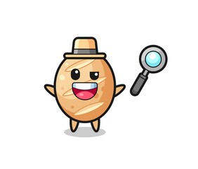illustration of the french bread mascot as a detective who manages to solve a case