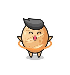 Obraz premium cute french bread cartoon is playing hula hoop