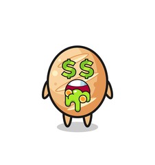 french bread character with an expression of crazy about money
