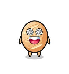 cute french bread character with hypnotized eyes