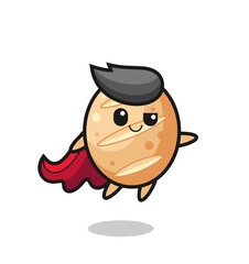 cute french bread superhero character is flying