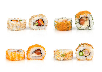 Sushi set with white background. Uramaki