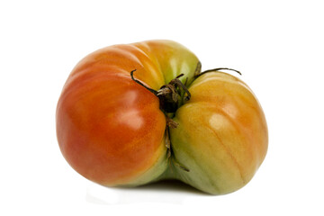 Unripe fresh tomato. Harvest seasonal fruits and vegetables. Close-up. Isolated on white background.