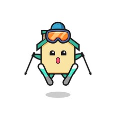 house mascot character as a ski player