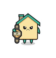 house mascot character as a MMA fighter with the champion belt