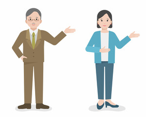 案内をする男女のシニアビジネスパーソン