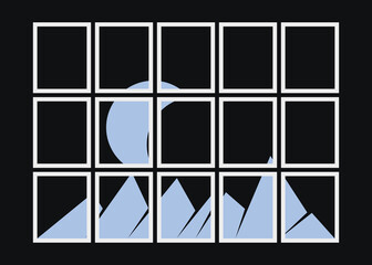 Geometric Mountains silhouette landscape art poster illustration