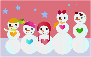 かわいい個性的な雪だるまバージョン