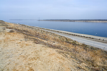 Volga river embankment in the city of Volgograd in the spring.