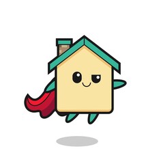 cute house superhero character is flying