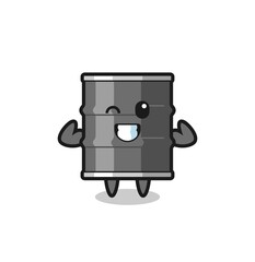 the muscular oil drum character is posing showing his muscles