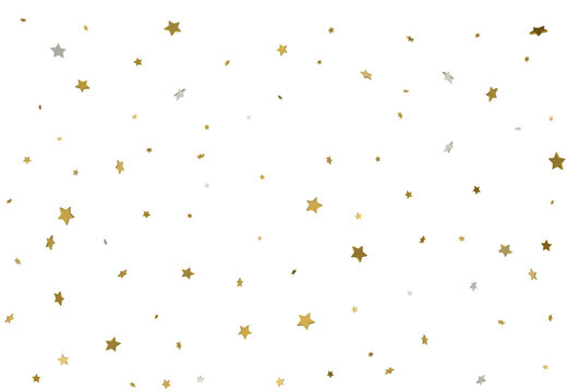 Gold glitter background. 3d Gold stars confetti. Vector.