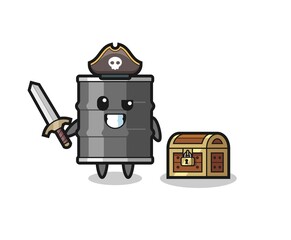 the oil drum pirate character holding sword beside a treasure box