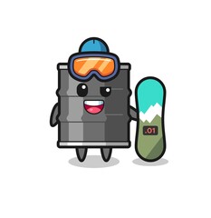 Fototapeta premium Illustration of oil drum character with snowboarding style