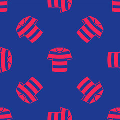 Red Striped sailor t-shirt icon isolated seamless pattern on blue background. Marine object. Vector