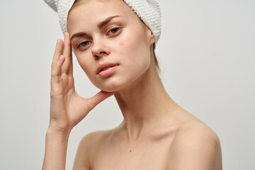 pretty woman bare shoulders dermatology isolated background