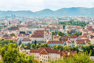 Fototapeta premium View at the Graz town from Schlossberg Hill - Austria