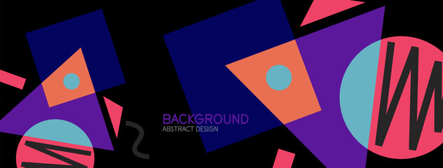 Abstract background. Blocks, lines, triangles, circles composition. Techno or business concept for wallpaper, banner, background, landing page